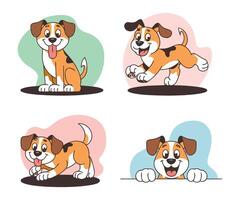 Adorable Illustration of Playful Puppy Characters in Multiple Fun Actions for Kids Projects and Animal Graphics vector