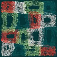 Abstract square pattern in rough grunge texture with vibrant red, green, and white strokes vector
