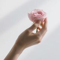 rose flower in hand plain background photo