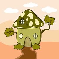 Mushroom house of fairytale design illustration, Cute mushroom house with windows, door, grass. creating a magical and whimsical fairy tale atmosphere vector