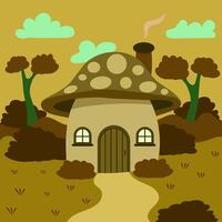 Fairy Forest Mushroom Home. Whimsical cozy Mushroom House nestled in the forest, drawn in a soft flat style. Perfect for lovers of cottagecore, fairytales, and woodland vibes vector