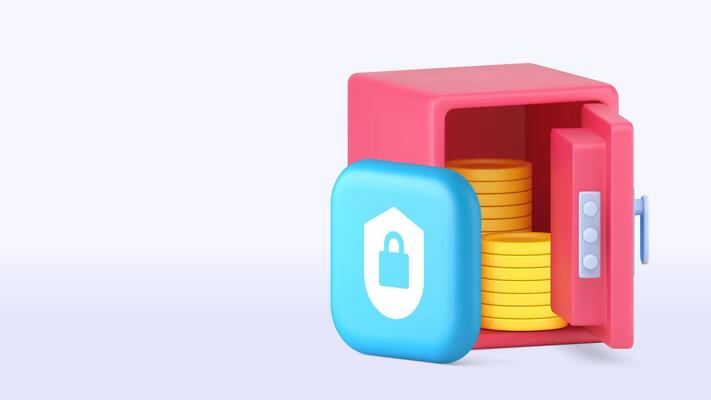 Money golden coin banking safe security storage protection 3d icon realistic