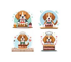 Cute Beagle baking a cake vector