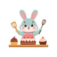 Cute Rabbit baking a cake vector