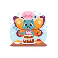 Cute Butterfly baking a cake vector