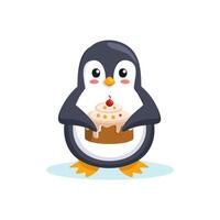 Penguin baking a cake vector