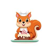 Cute Squirrel baking a cake vector