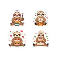Cute Sloth baking a cake vector