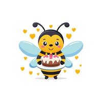 Cute Bee baking a cake vector