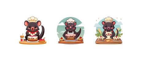 Cute Tasmanian Devil baking a cake vector
