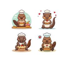 Cute Platypus baking a cake vector