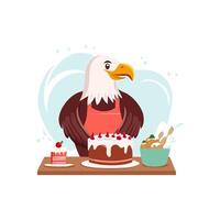 Cute Bald Eagle baking a cake vector