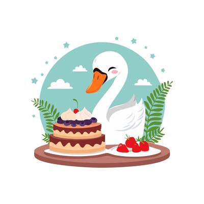 Cute Swan baking a cake