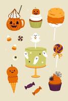 Set of cute sweets and treats in Halloween style. graphics. vector