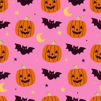 Simple seamless pattern with halloween pumpkins and bats. graphics. vector