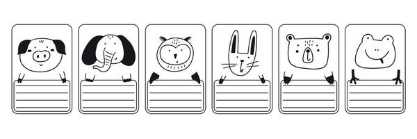 Cute sketch school name tag sticker with animals vector