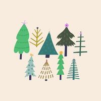 Christmas greeting square card with pine and tree vector
