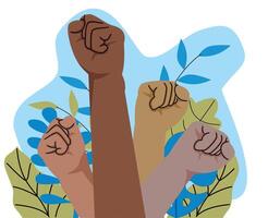 multiracial raised fists. Illustration of clenched fist. protest. labour. juneteenth. spirit vector