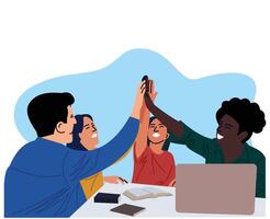 teamwork or diverse hands reaching for unity. high five. teamwork. meeting vector