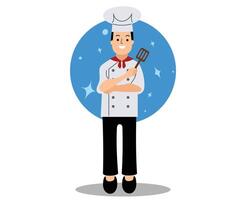 Man Chef Cooking Cartoon Illustration. Happy chef character with spatula vector