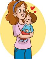illustration of mother standing with baby on her lap vector