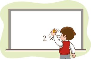 illustration of little student erasing the blackboard in the classroom vector