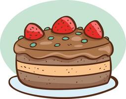 illustration of chocolate cake with strawberries on top, top view vector