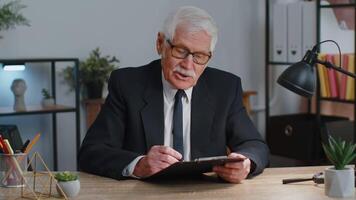 Senior business man director having interview job discussion, conference call at home office video