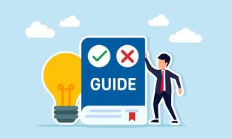 businessman beside guidebook and lamp illustration of guidance for applying business ideas vector