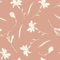 Minimal Seamless Floral Pattern Monochrome Design on Terracotta color Background vector