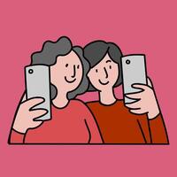 Two Women Taking a Selfie vector
