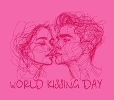 Lovers kissing, linear drawing. Illustration for banner, posters, card, design element, template, web vector