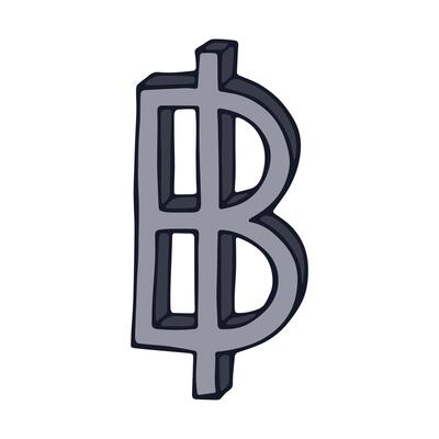 Hand drawn thai baht currency symbol. Brush stroke doodle. Single element for design finance