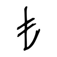 Hand drawn turkish lira currency symbol. Brush stroke doodle. Single element for design currency vector