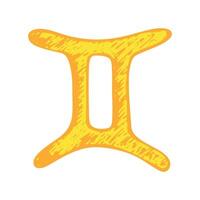 Gold Hand drawn gemini zodiac sign Esoteric symbol doodle Astrology clipart Element for design vector