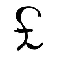Hand drawn british pound currency symbol. Brush stroke doodle. Single element for design currency vector
