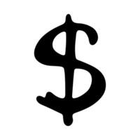 Hand drawn dollar currency symbol. Brush stroke doodle. Single element for design currency vector