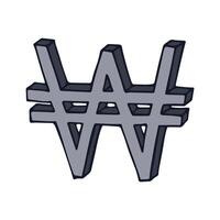 Hand drawn won currency symbol. Brush stroke doodle. Single element for design finance vector