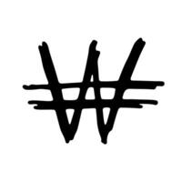 Hand drawn won currency symbol. Brush stroke doodle. Single element for design currency vector
