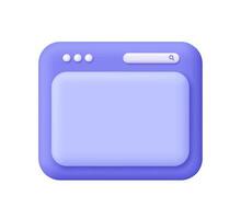Purple website page, browser window with tab and search bar. User interface, computer software, web development concept. 3d icon. Cartoon minimal style. vector