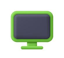 Green computer monitor. PC desktop display, monitor screen. 3d icon. Cartoon minimal style. vector