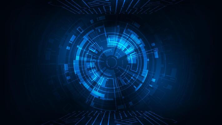 Abstract technology circuit board with line circuit innovation concept on blue background