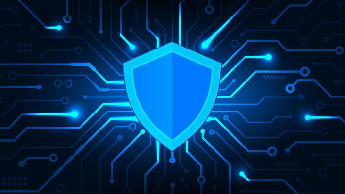 Shield with circuit security cyber of data transmission internet concept technology background