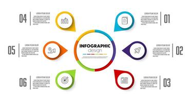 Presentation infographic template with concept business icon 6 step colorful circuit shape vector