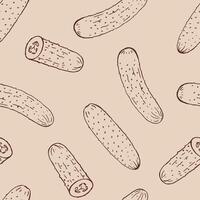 Seamless pattern with cucumber Hand drawn illustration. vector