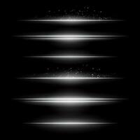 White energy lines. Glowing horizontal streaks with particle sparks above and below lines. Dark background adds contrast. Suitable for sci-fi, fire, energy, tech visuals. vector