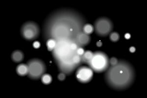 White glowing bokeh. Soft blurred orbs of different size with smooth edges on black background. Suitable for abstract, festive, light, dreamy, atmosphere visuals. vector