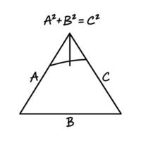 Hand Drawn Right Triangle with Altitude and Pythagorean Theorem Black Lines on White Background Educational Illustration vector