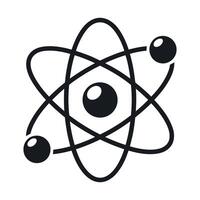 Simple Black and White Atom Icon with Orbiting Electrons Depicting Science Physics Chemistry and Scientific Research and Exploration on a White Background vector