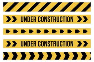 Set of Yellow and Black Warning Tapes with Different Patterns and Under Construction Text Isolated on a White Background for Safety and Security vector
